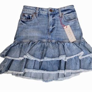 Alice + Olivia Blue Denim Ruffle Mini Skirt